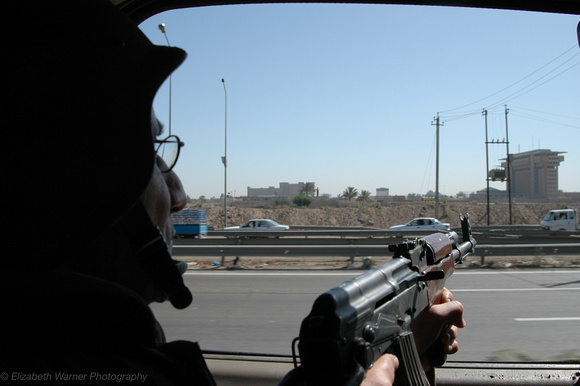 On the move, car window, Baghdad 2004