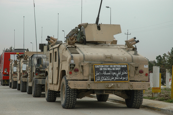 Line of Humvees at FOB Courage, Mosul, 2005